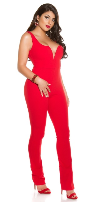 V-Cut jumpsuit Red
